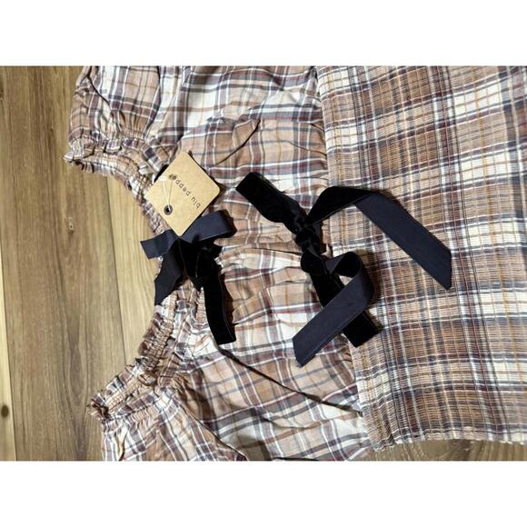 NWT! Blu Pepper Plaid Bow Top in Brown Size Small - Picture 4 of 6